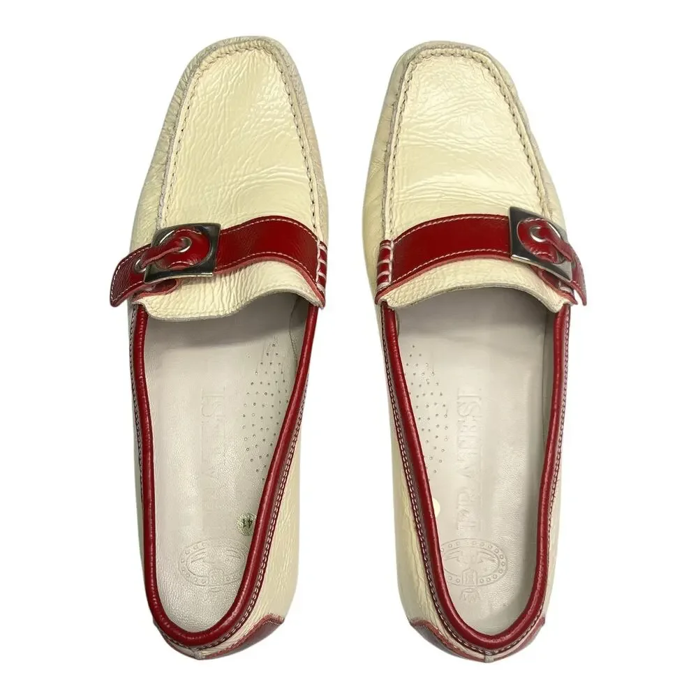 Vintage Pratesi Italy Loafers EU 41 Leather Colorblock Cream Red Buckle 80s 90s